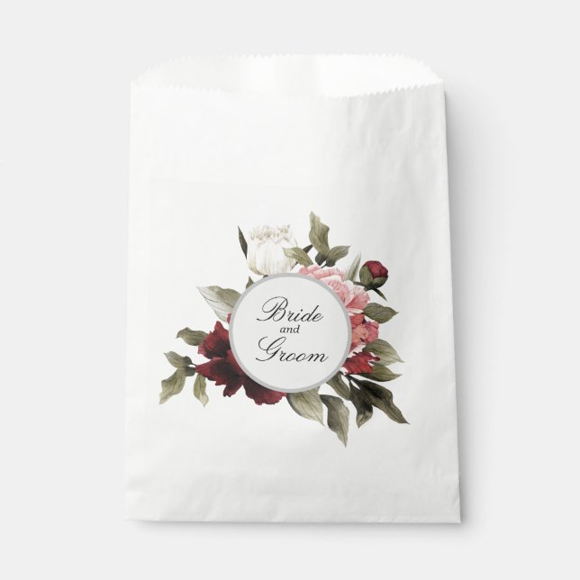 Burgundy & Blush Peony Bouquet Favour Bag  (Front)