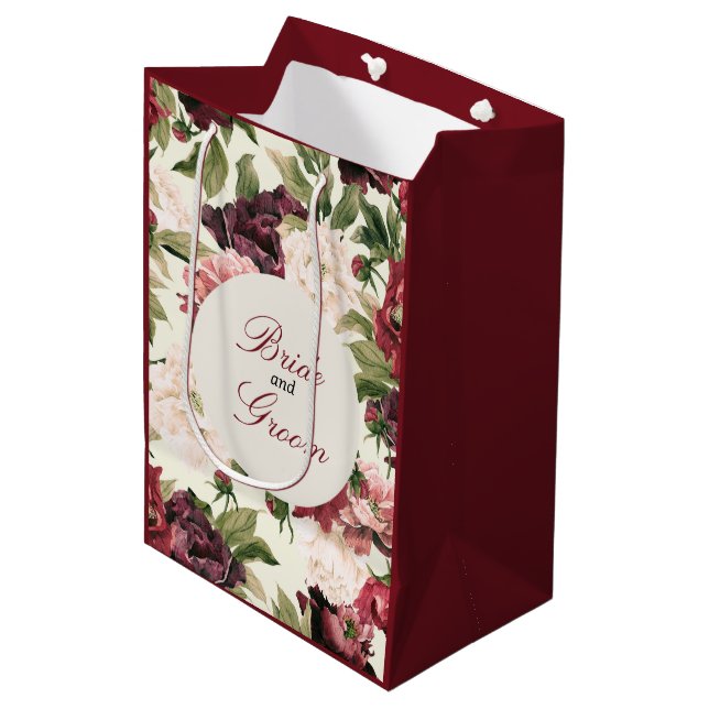 Burgundy & Blush Peony Bouquet Favour Bag  (Front Angled)
