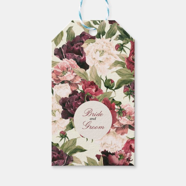 Burgundy & Blush Peony Bouquet Gift Tags (Front)