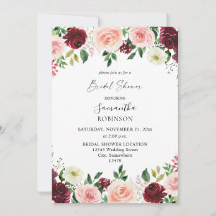 Burgundy & Blush Pink 4 Floral Bridal Shower 2 Invitation