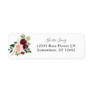 Burgundy & Blush Pink 4 Floral Return Address