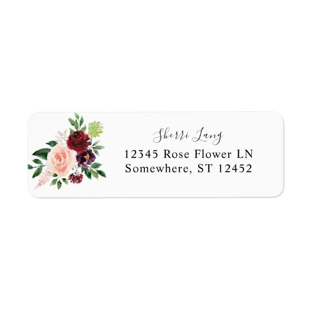 Burgundy & Blush Pink 4 Floral Return Address (Front)