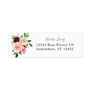 Burgundy & Blush Pink 4B Floral Return Address