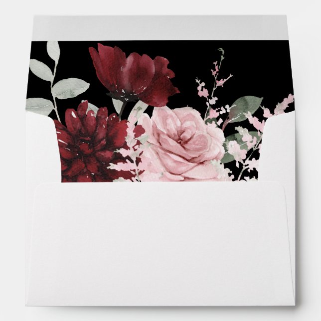 Burgundy & Blush Pink 6 Floral - Black Envelope (Back (Bottom))