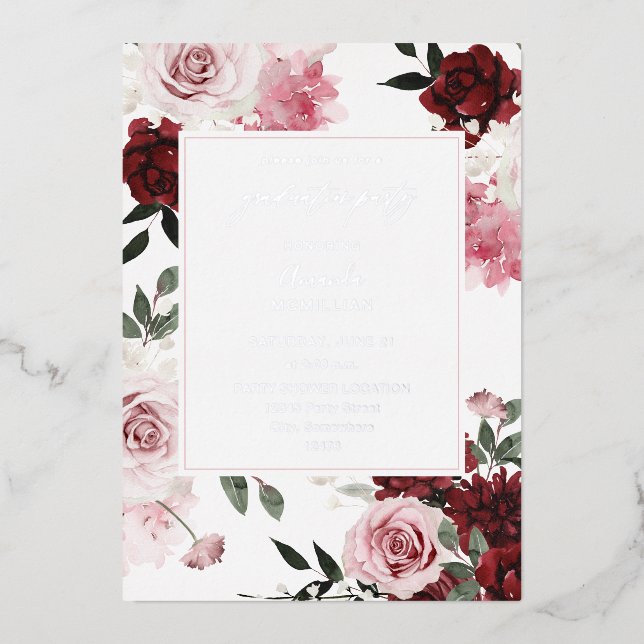 Burgundy & Blush Pink 6 Floral Graduation Party (Front)