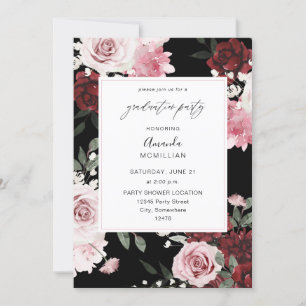 Burgundy & Blush Pink 6 Floral Graduation Party B  Invitation