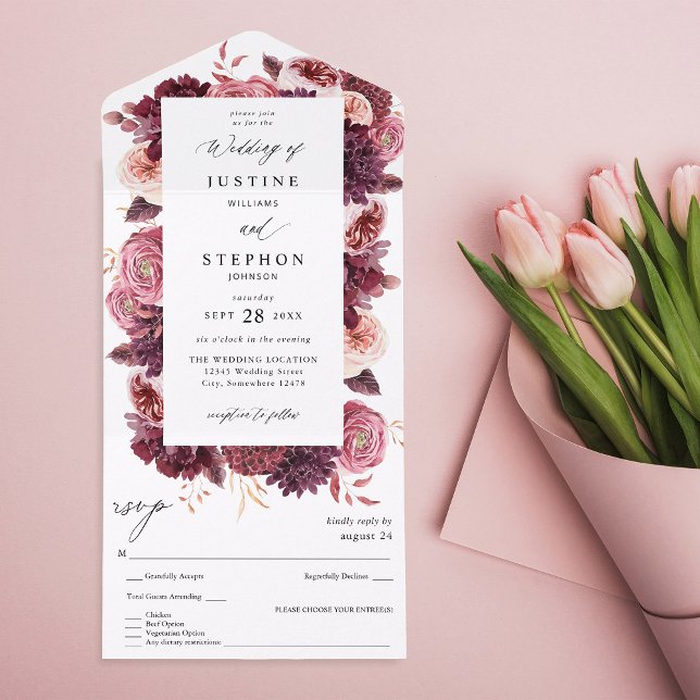 Burgundy & Blush Pink 8B Wedding 2 All In One Invitation (Creator Uploaded)