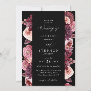 Burgundy & Blush Pink 8B Wedding 2 - Black Invitation