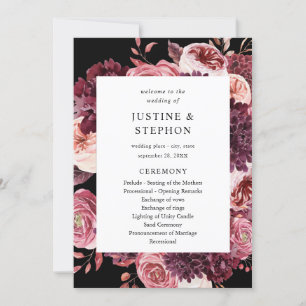 Burgundy &Blush Pink 8B Wedding Ceremony Program B Invitation