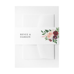 Burgundy & Blush Pink Blush Floral 4D Invitation Belly Band
