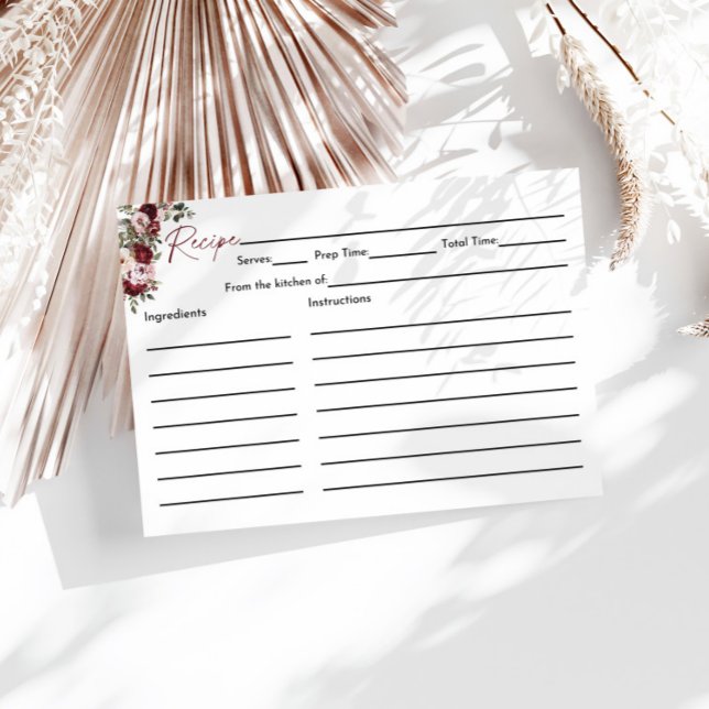 Burgundy Blush Pink Bridal Shower Recipe Card (Creator Uploaded)