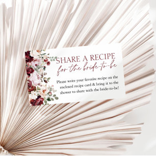 Burgundy Blush Pink Bridal Shower Recipe Request Enclosure Card