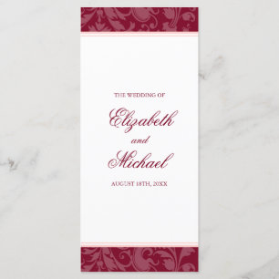 Burgundy Blush Pink Damask Swirl Wedding Program Programme