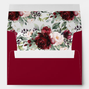 Burgundy Blush Pink Floral 5x7 Card Wedding A7 Envelope
