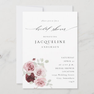 Burgundy & Blush Pink Floral 6 Ele Bridal Shower B Invitation