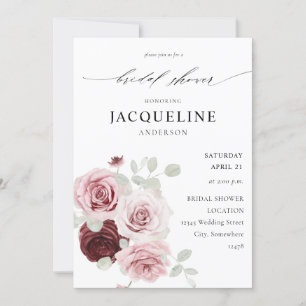 Burgundy & Blush Pink Floral 6 Ele Bridal Shower Invitation