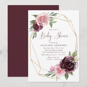 Burgundy & Blush Pink Floral Baby Shower Invitation