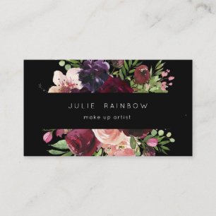 Burgundy & Blush Pink Floral - Black Business Card