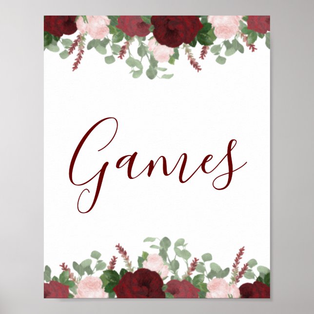 Burgundy Blush Pink Floral Bridal Shower Sign (Front)