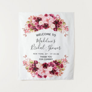 Burgundy & Blush Pink Floral Bridal Shower Welcome Tapestry