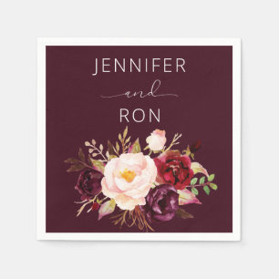 Burgundy & Blush Pink Floral - Burgundy Napkin