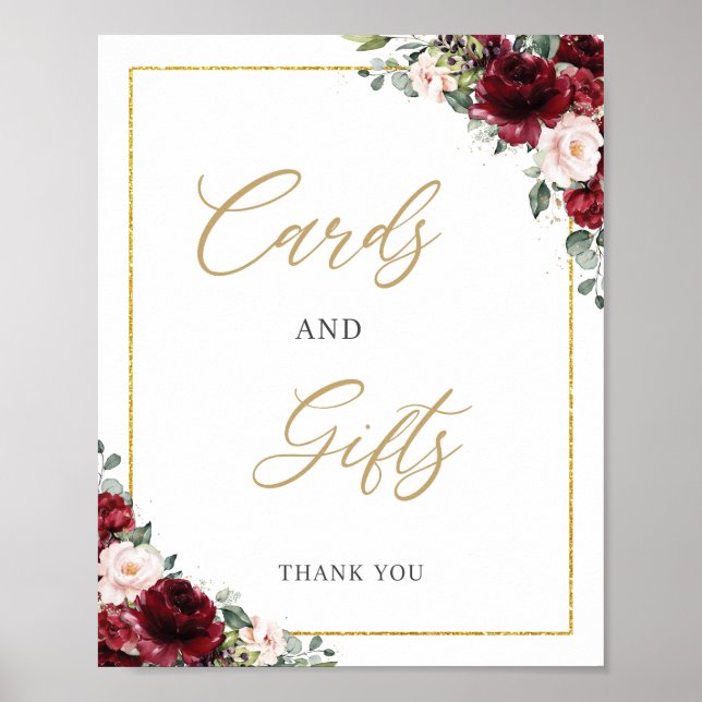 Burgundy Blush Pink Floral Cards and Gifts Sign (Front)