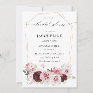 Burgundy & Blush Pink Floral Ele 6 Bridal Shower 2 Invitation