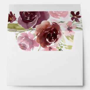 Burgundy blush pink floral envelopes 5x7 card