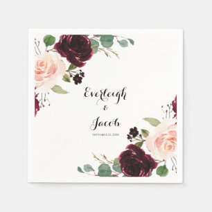 Burgundy Blush Pink Floral Eucalyptus Wedding Napkin