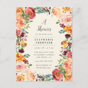 Burgundy & Blush Pink Floral Frame Bridal Shower Invitation Postcard