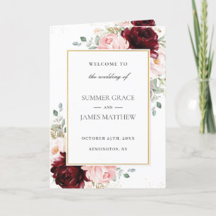 Burgundy Blush Pink Floral Gold Wedding Program Programme