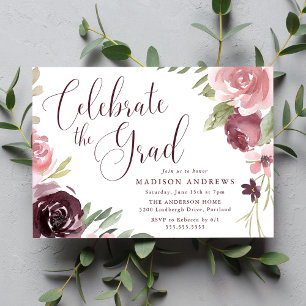 Burgundy & Blush Pink Floral   Graduation Party Invitation