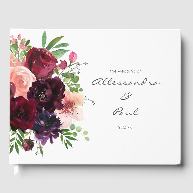 Burgundy & Blush Pink Floral Guest Book (Front)