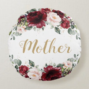 Burgundy Blush Pink Floral Mother Mum Mother's Day Round Cushion