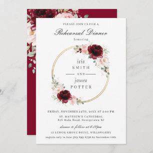 Burgundy Blush Pink Floral Rehearsal Dinner  Invitation