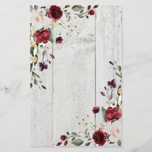 Burgundy Blush Pink Floral Rustic Stationery
