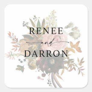  Burgundy & Blush Pink Floral Square Sticker