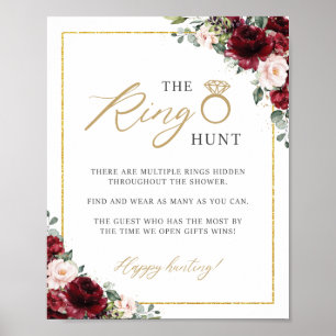 Burgundy Blush Pink Floral The Ring Hunt Game Sign