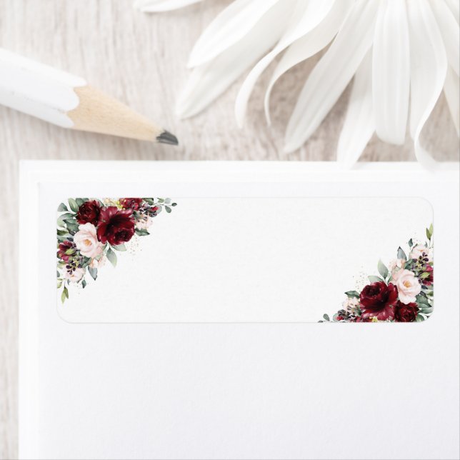 Burgundy Blush Pink Floral Wedding Blank Address (Insitu)