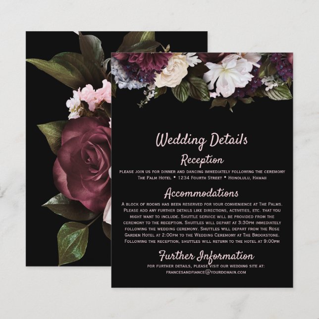 Burgundy Blush Pink Floral Wedding Enclosure Card (Front/Back)