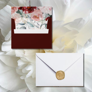 Burgundy Blush Pink Floral Wedding Envelope