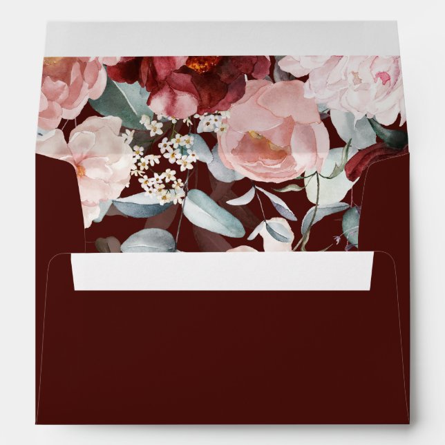 Burgundy Blush Pink Floral Wedding Envelope (Back (Bottom))