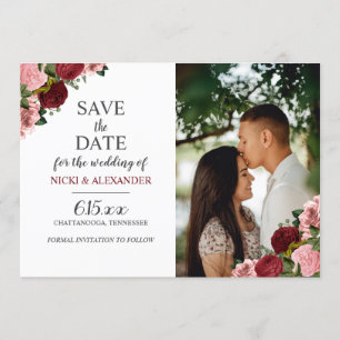 Burgundy Blush Pink Floral Wedding Save Date Invitation