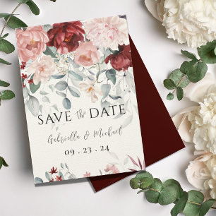Burgundy Blush Pink Floral Wedding Save The Date