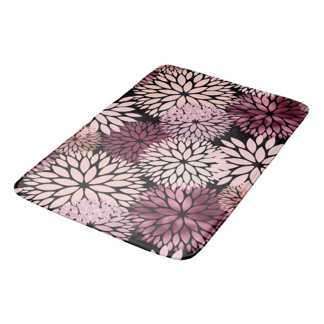 Burgundy Blush Pink Flowers Bath Mat (Angled)
