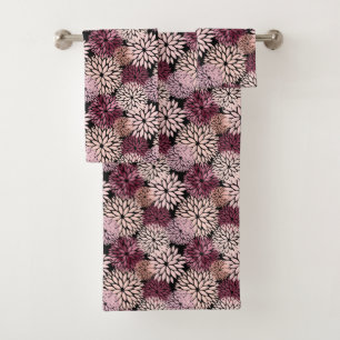 Burgundy Blush Pink Flowers Bath Towel Set
