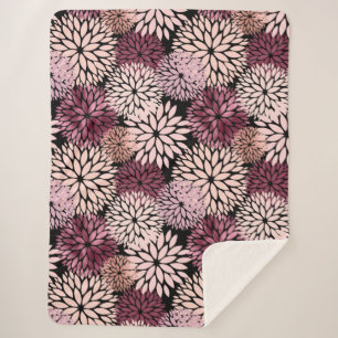 Burgundy Blush Pink Flowers Sherpa Blanket