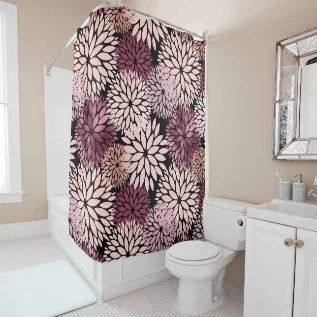 Burgundy Blush Pink Flowers Shower Curtain (In Situ)