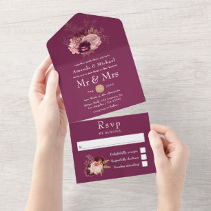 Burgundy, Blush Pink & Gold All In One Invitation