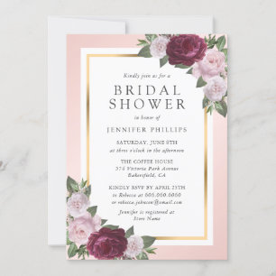 Burgundy Blush Pink Gold Floral Bridal Shower Invitation